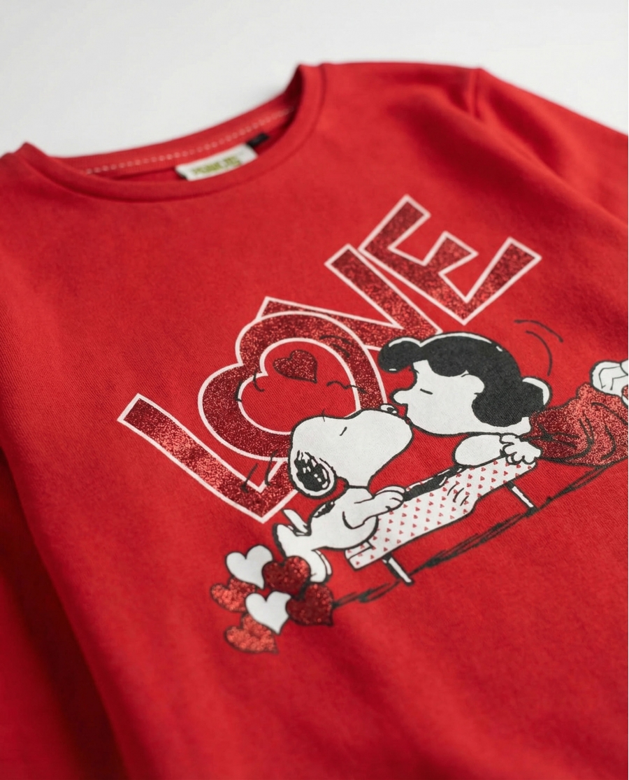 PEANUTS Pijama Manga Larga Love Snoopy para Niña ROJO