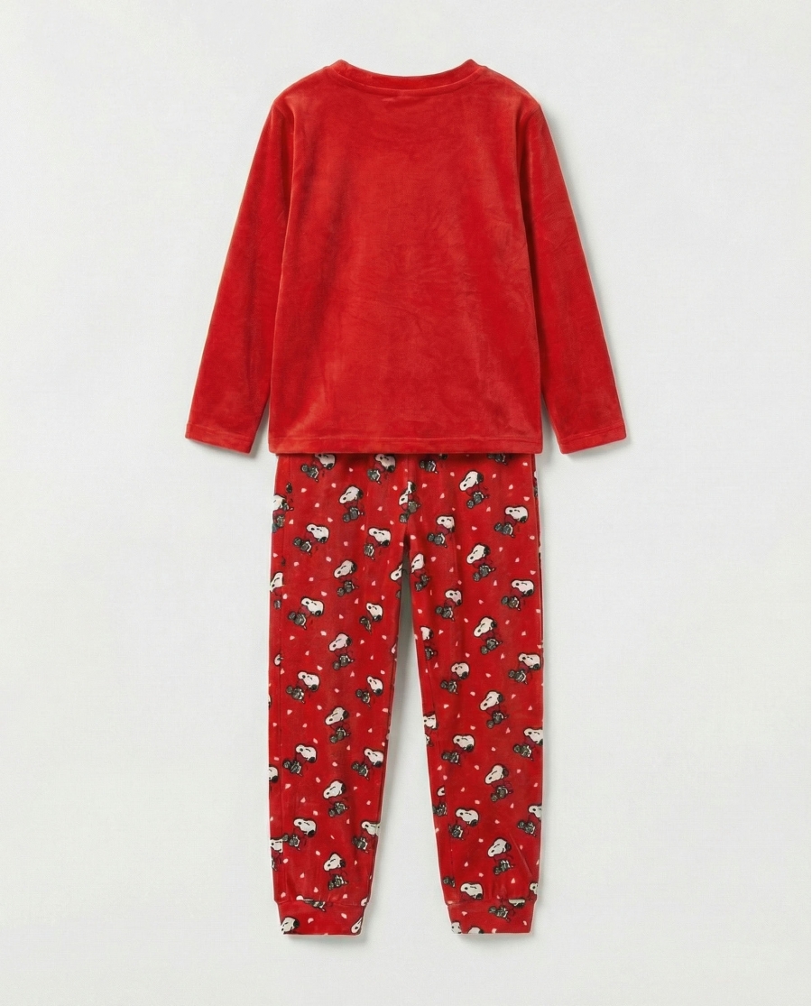 PEANUTS Pijama Manga Larga Velvet Love Snoopy para Niña ROJO