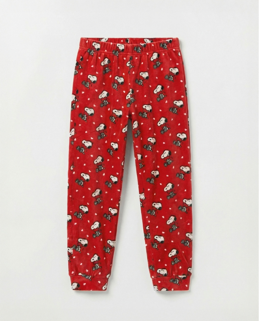 PEANUTS Pijama Manga Larga Velvet Love Snoopy para Niña ROJO