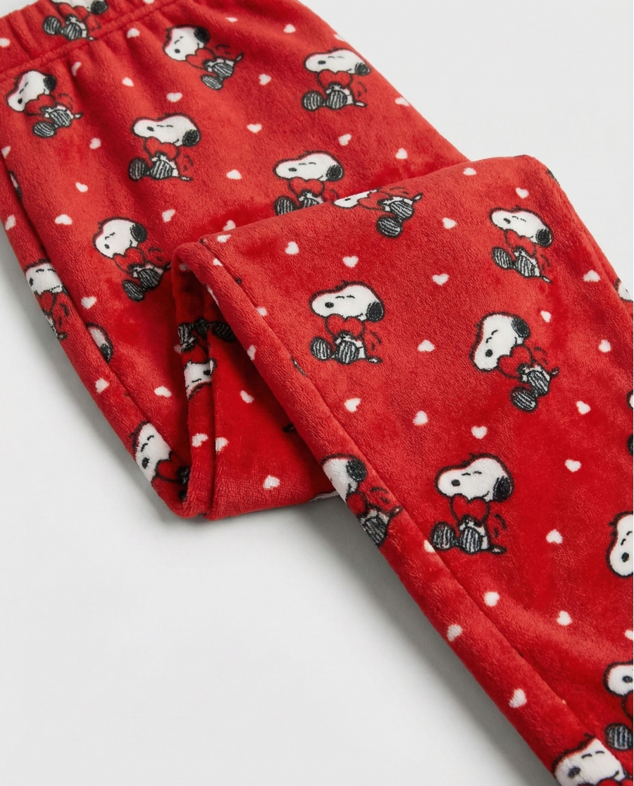 PEANUTS Pijama Manga Larga Velvet Love Snoopy para Niña ROJO