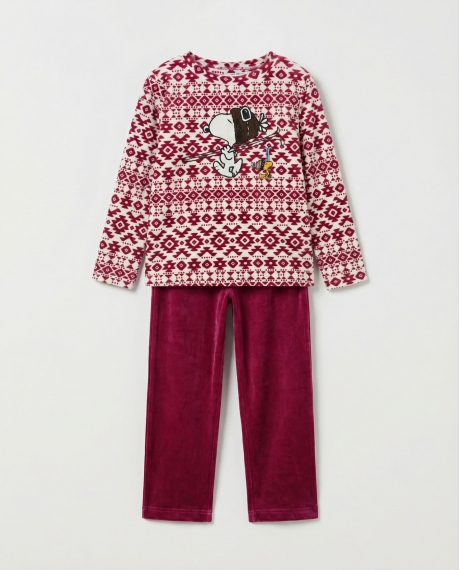 PEANUTS Pijama Manga Larga Ski Club para Niña CEREZA