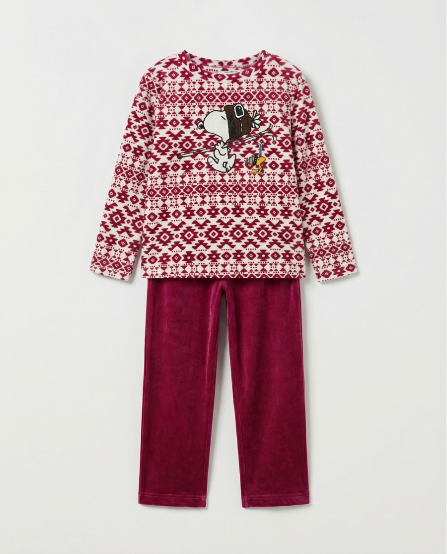 PEANUTS Pijama Manga Larga Ski Club para Niña CEREZA