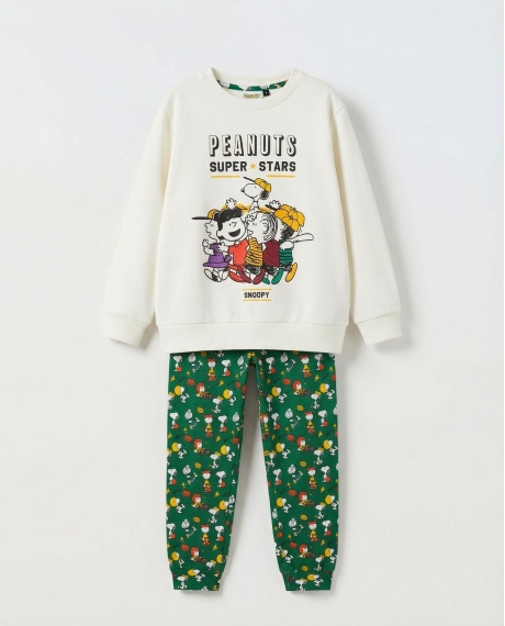 PEANUTS Pijama Manga Larga Winter Sports para Niña CRUDO