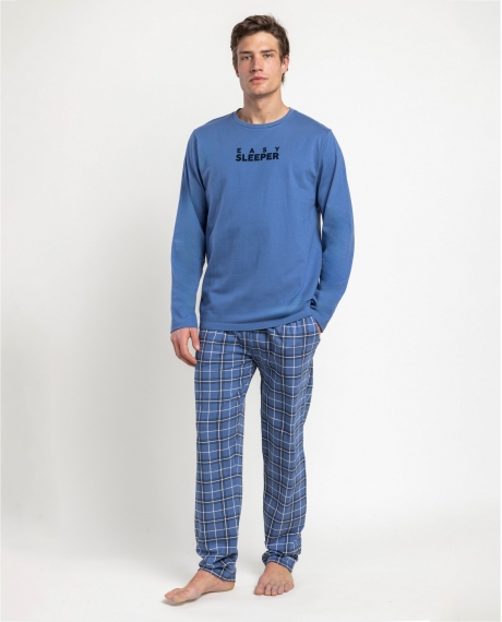 STAY AT HOME Pijama Manga Larga Easy Sleeper para Hombre AZUL