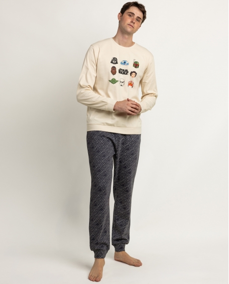STAR WARS Pijama Manga Larga Galaxy Faces para Hombre CRUDO
