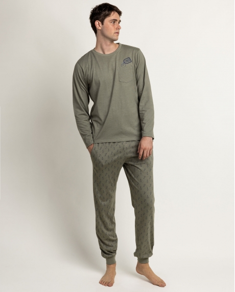 STAY AT HOME Pijama Manga Larga Keys para Hombre CAQUI