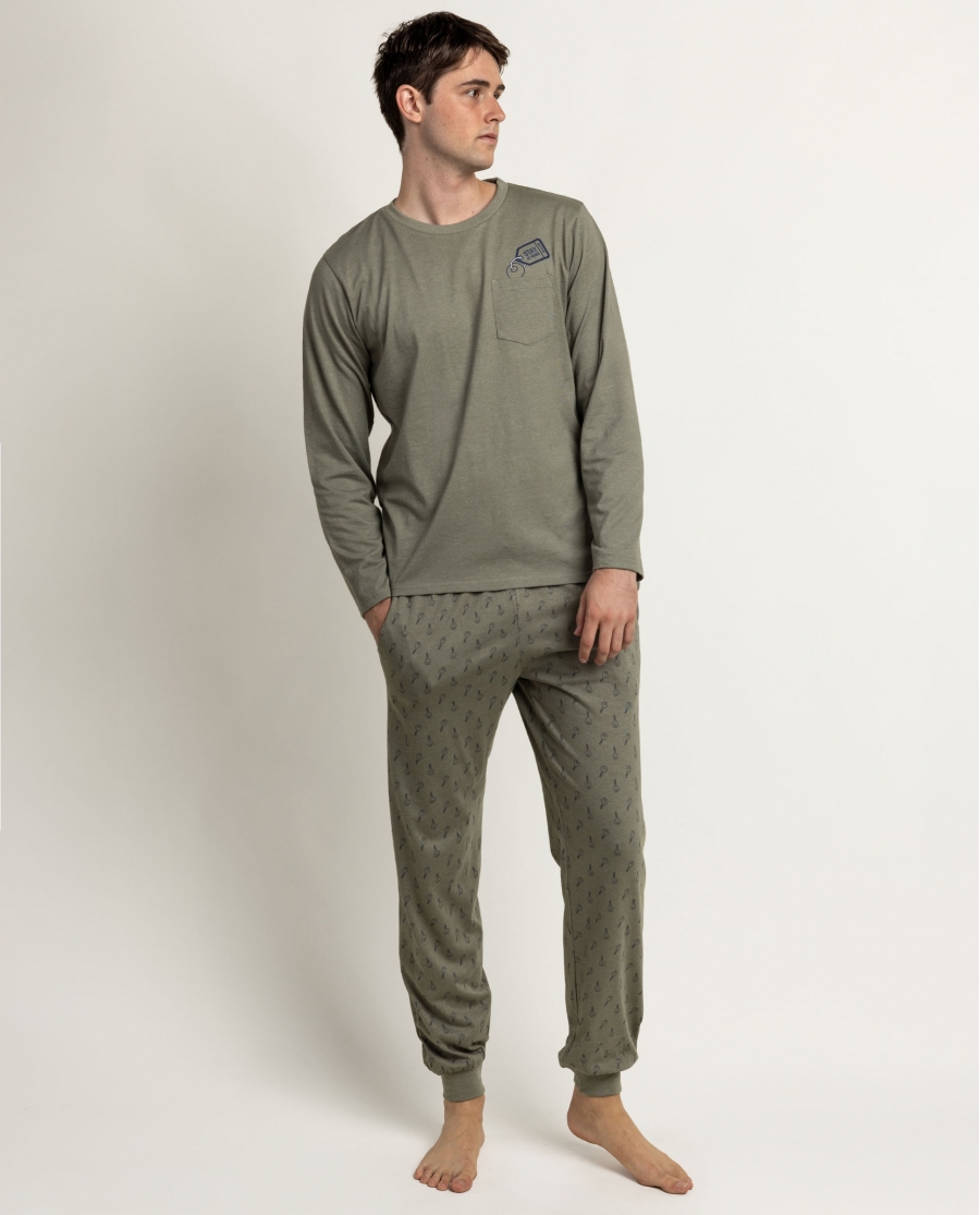 STAY AT HOME Pijama Manga Larga Keys para Hombre CAQUI