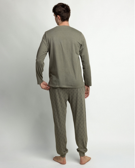 STAY AT HOME Pijama Manga Larga Keys para Hombre CAQUI 2