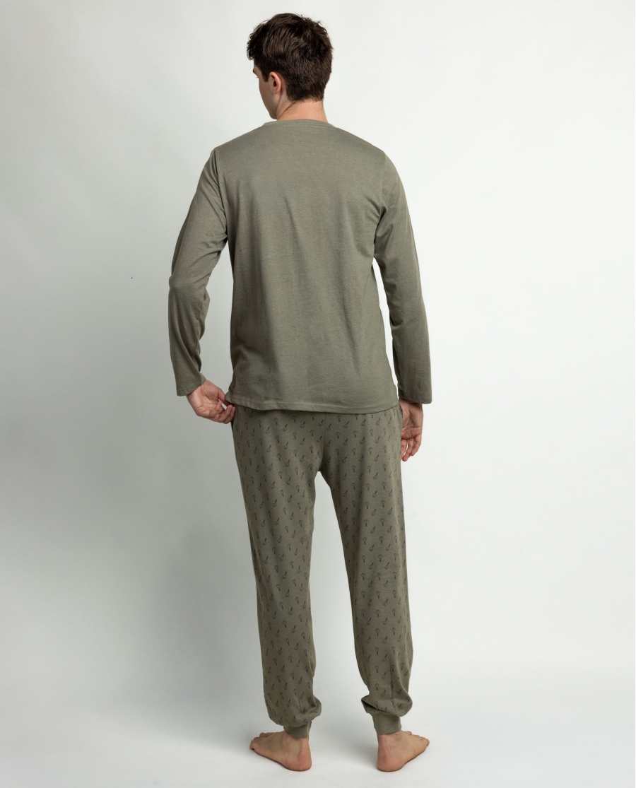 STAY AT HOME Pijama Manga Larga Keys para Hombre CAQUI