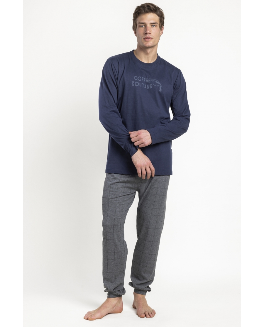 STAY AT HOME Pijama Manga Larga Coffee Routine para Hombre MARINO