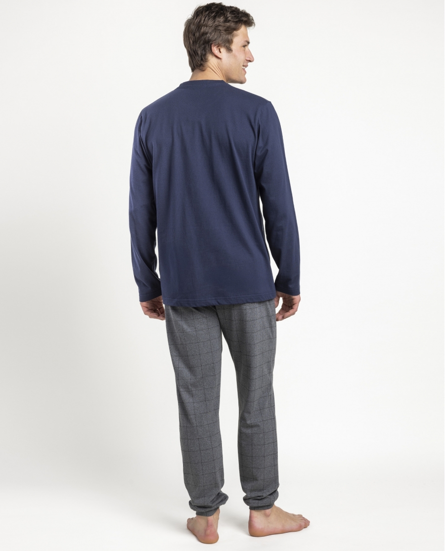 STAY AT HOME Pijama Manga Larga Coffee Routine para Hombre MARINO