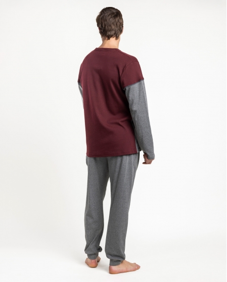 STAY AT HOME Pijama Manga Larga Tired Mood para Hombre BURDEOS 2