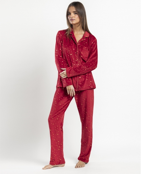 ADMAS CLASSIC Pijama Abierto Manga Larga Night Stars para Mujer ROJO