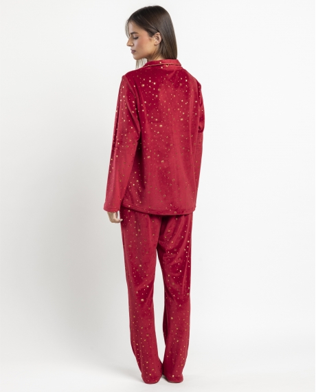 ADMAS CLASSIC Pijama Abierto Manga Larga Night Stars para Mujer ROJO 2