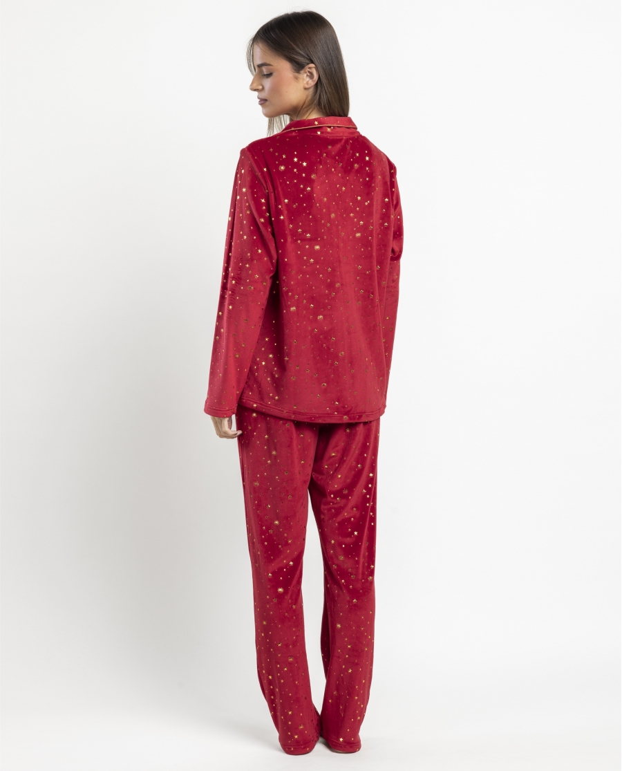 ADMAS CLASSIC Pijama Abierto Manga Larga Night Stars para Mujer ROJO