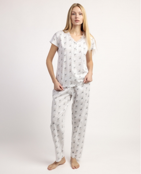 ADMAS CLASSIC Pijama Manga Caída White & Grey para Mujer BLANCO