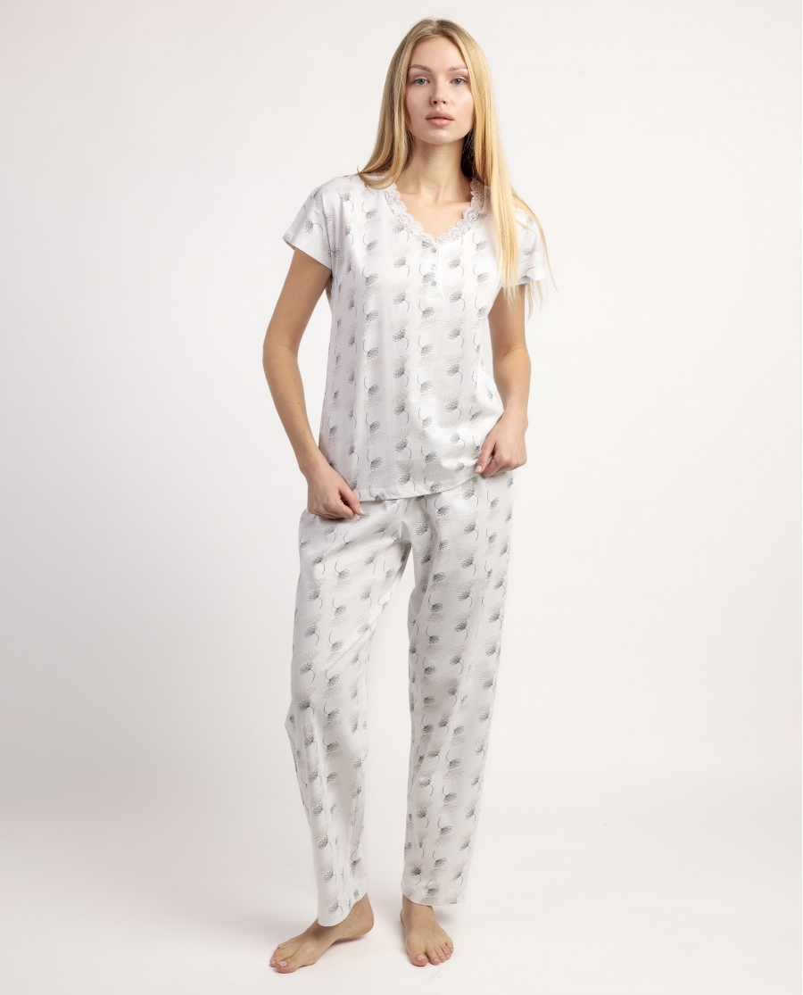 ADMAS CLASSIC Pijama Manga Caída White & Grey para Mujer BLANCO