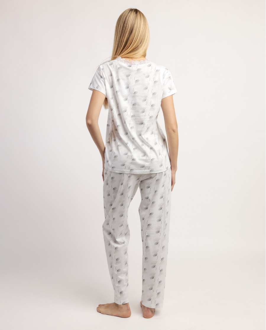 ADMAS CLASSIC Pijama Manga Caída White & Grey para Mujer BLANCO