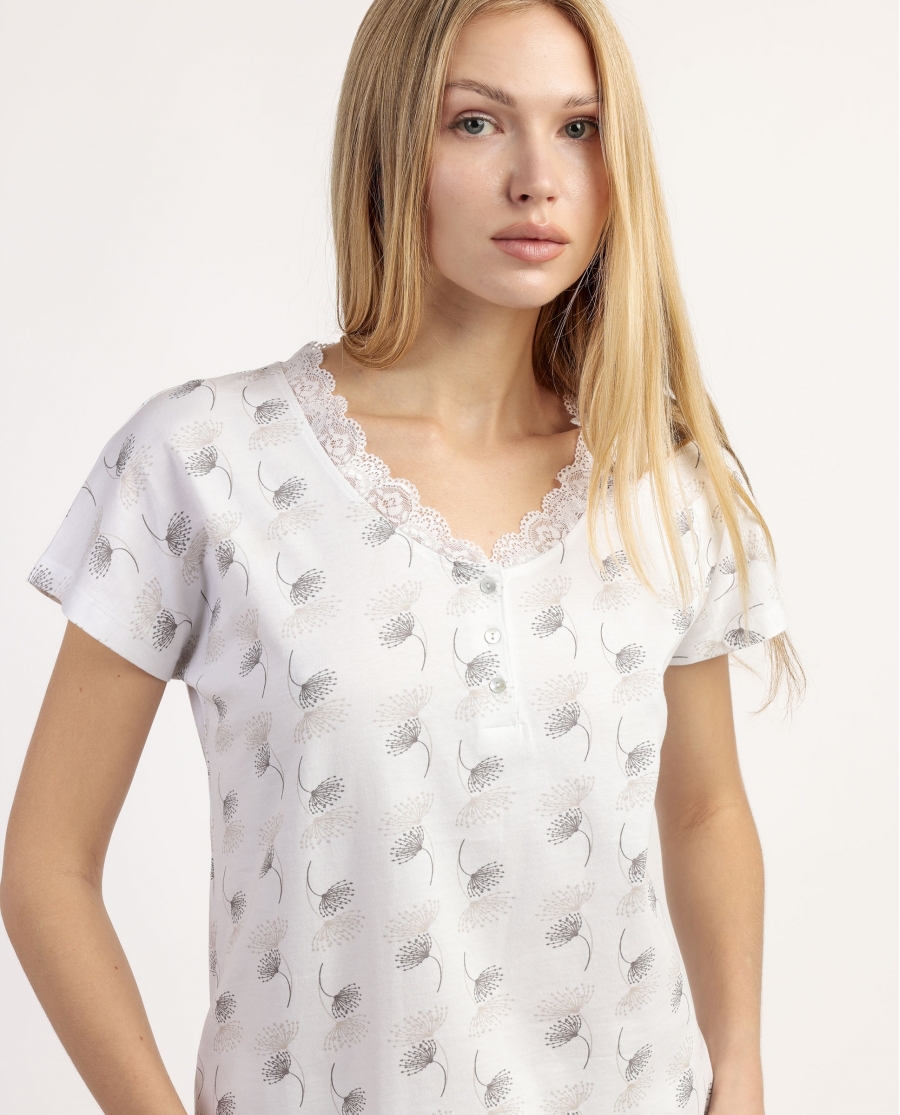 ADMAS CLASSIC Pijama Manga Caída White & Grey para Mujer BLANCO