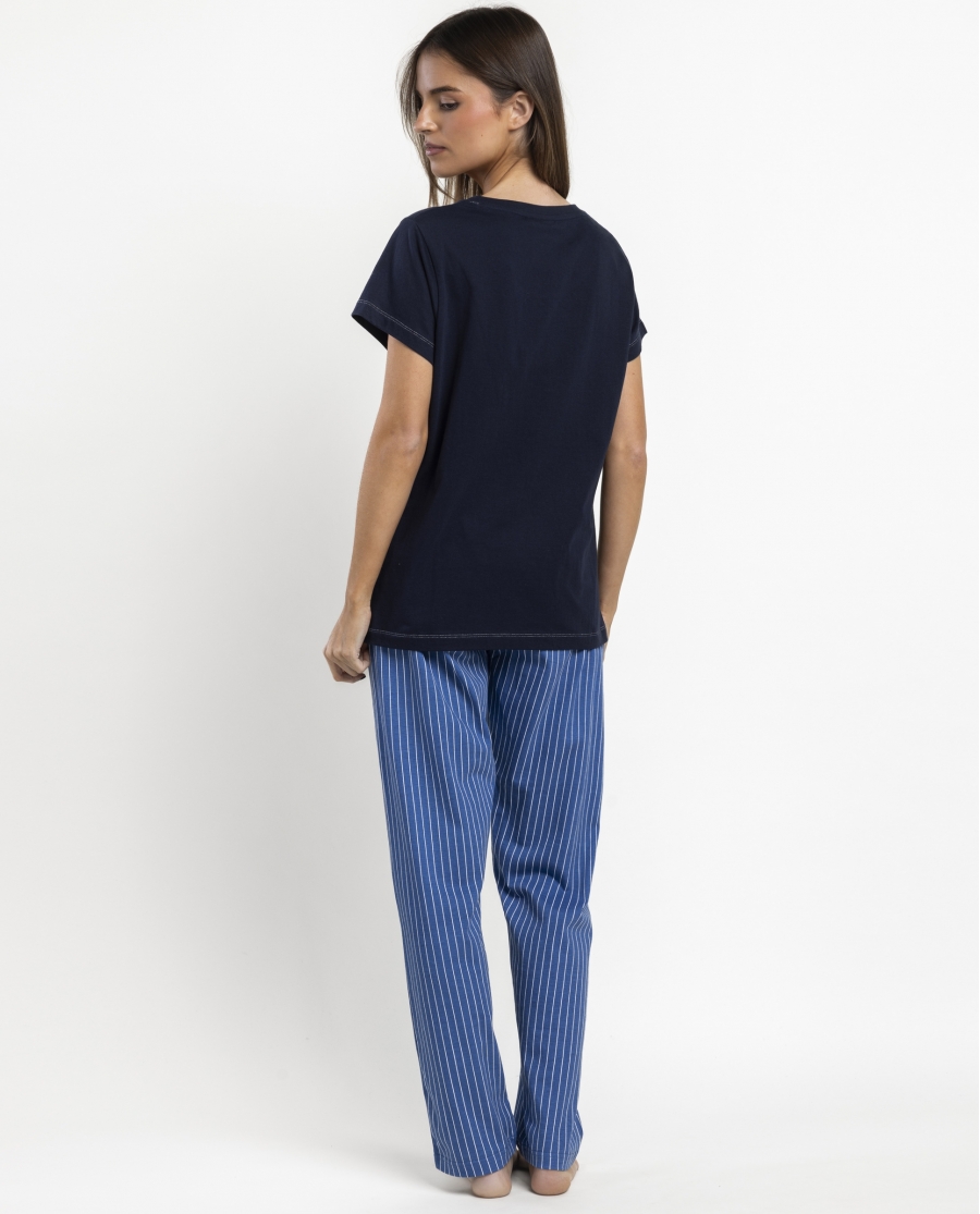 ADMAS CLASSIC Pijama Manga Corta Classic Stripe para Mujer MARINO