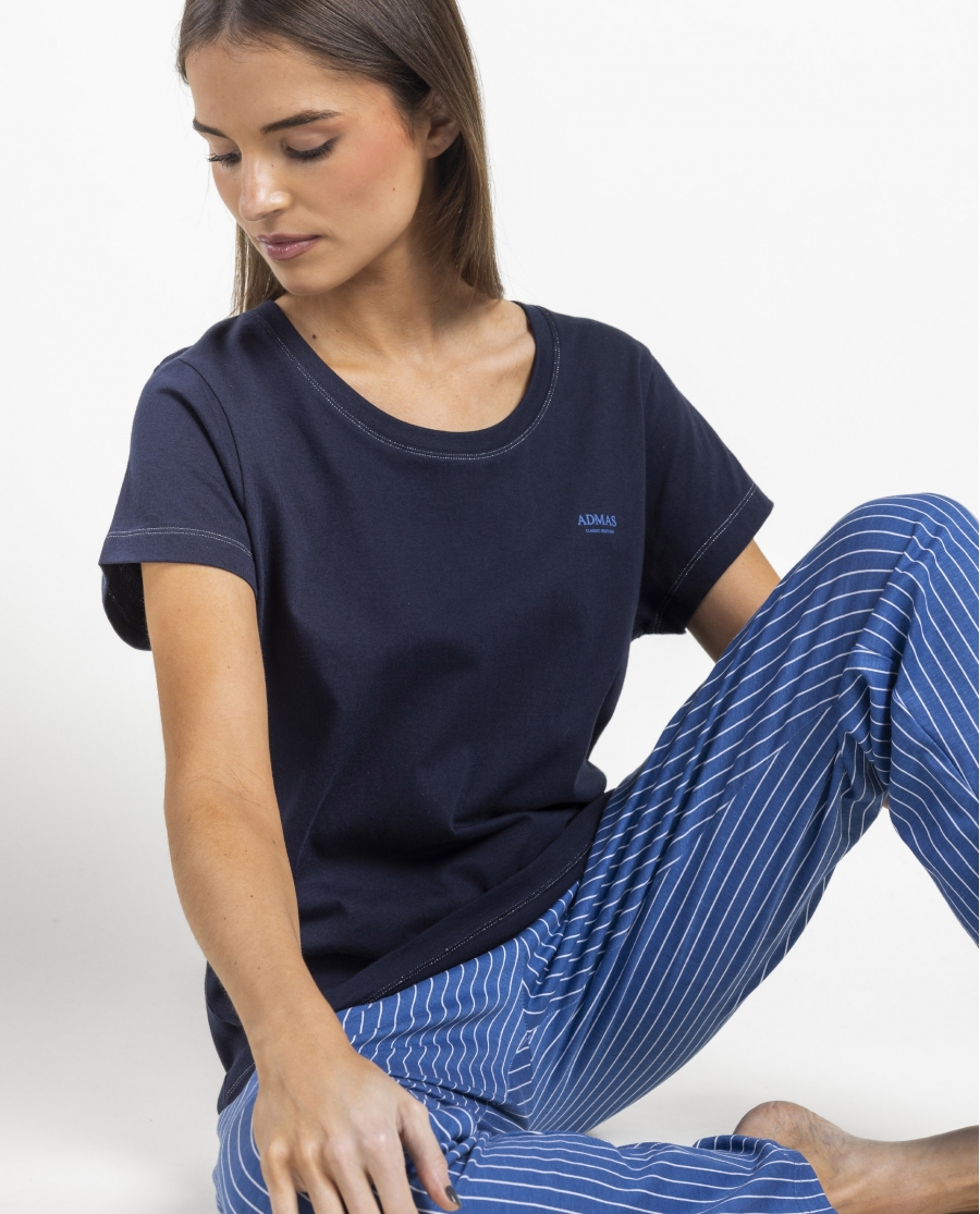 ADMAS CLASSIC Pijama Manga Corta Classic Stripe para Mujer MARINO