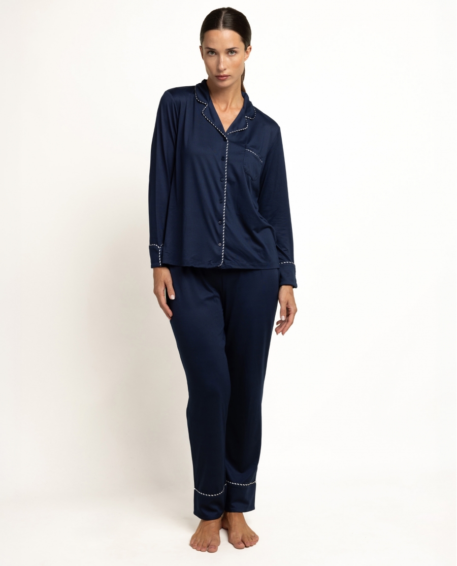 ADMAS LUXURY Pijama Abierto Manga Larga Luxury Pearl para Mujer MARINO