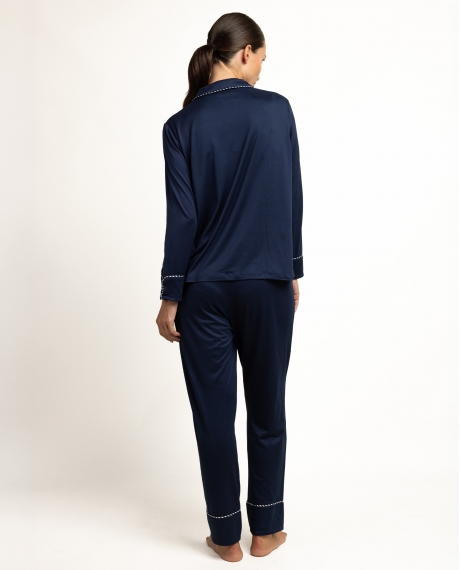 ADMAS LUXURY Pijama Abierto Manga Larga Luxury Pearl para Mujer MARINO 2