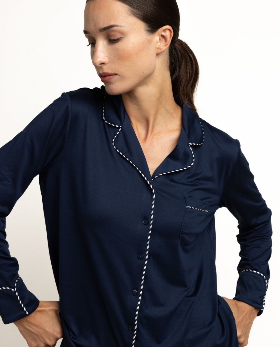 ADMAS LUXURY Pijama Abierto Manga Larga Luxury Pearl para Mujer MARINO