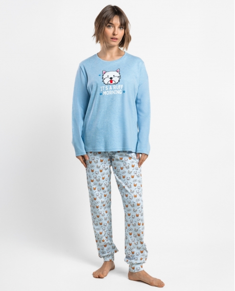 ADMAS Pijama Manga Larga Ruff Morning para Mujer AZUL
