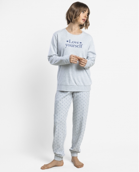 ADMAS Pijama Manga Larga Love Yourself para Mujer GRIS JASPE
