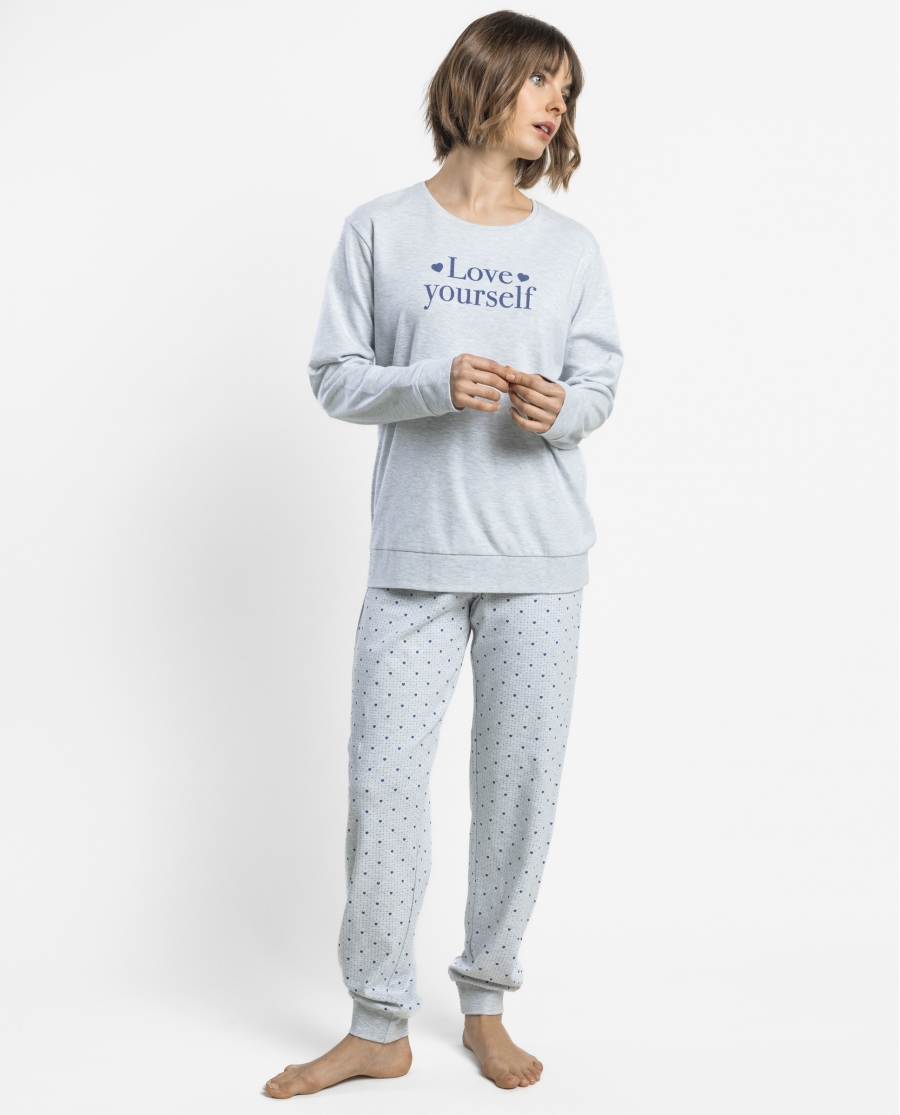 ADMAS Pijama Manga Larga Love Yourself para Mujer GRIS JASPE
