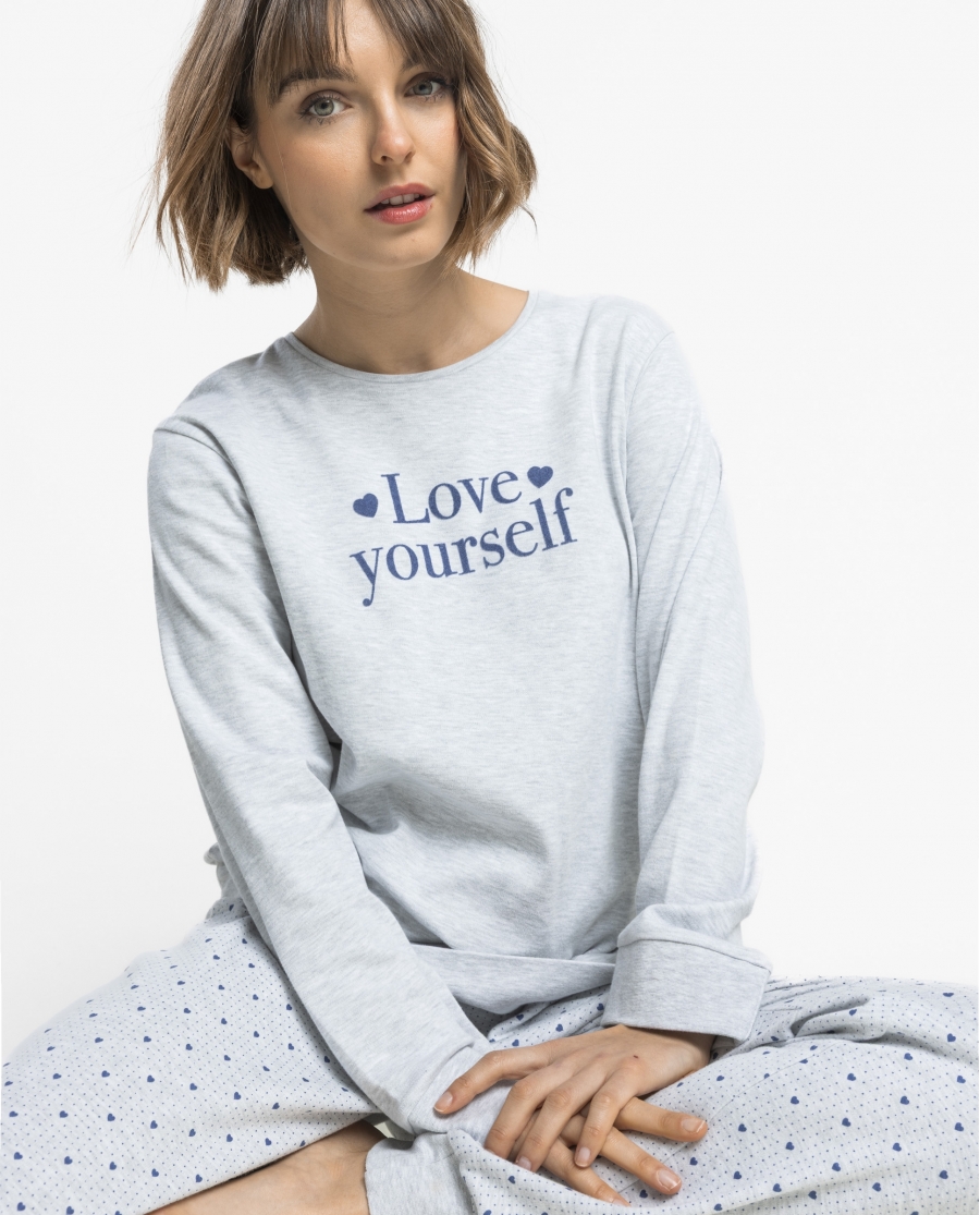 ADMAS Pijama Manga Larga Love Yourself para Mujer GRIS JASPE