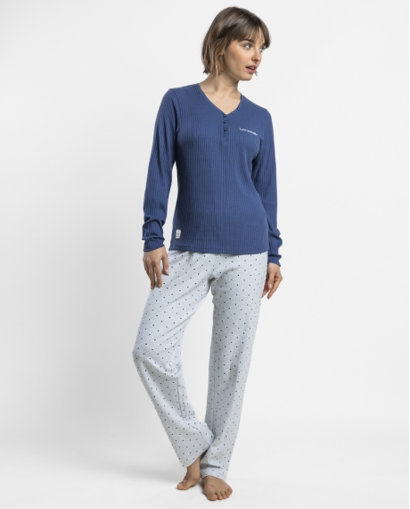 ADMAS Pijama Manga Larga Canalé Love Yourself para Mujer AZUL