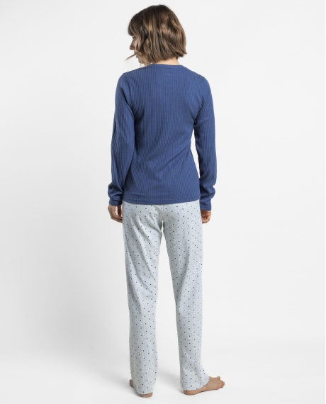 ADMAS Pijama Manga Larga Canalé Love Yourself para Mujer AZUL 2