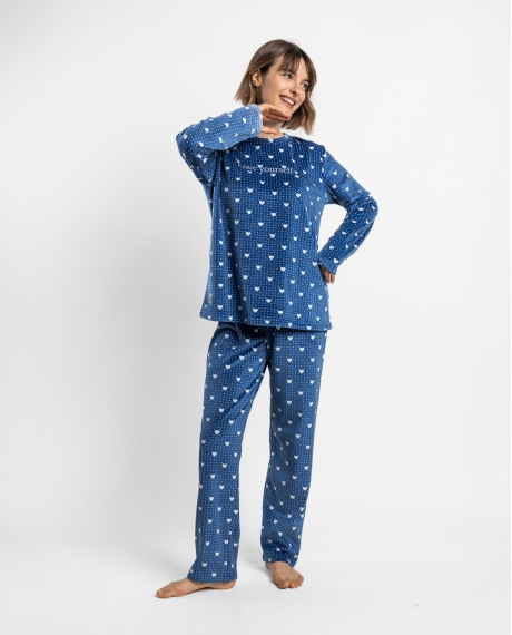 ADMAS Pijama Manga Larga Velvet Love Yourself para Mujer AZUL
