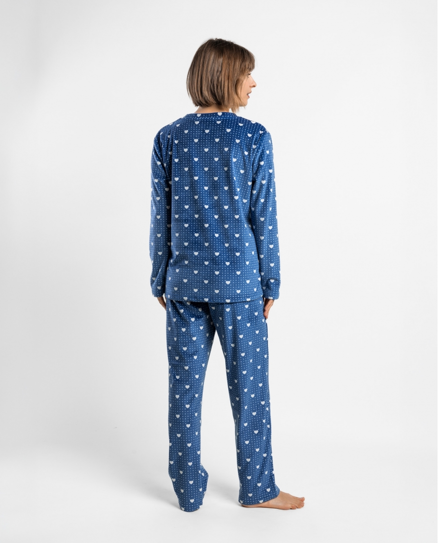 ADMAS Pijama Manga Larga Velvet Love Yourself para Mujer AZUL