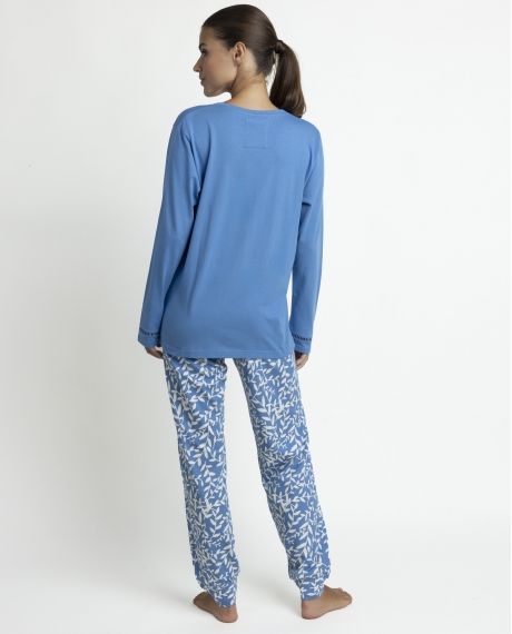 ADMAS GARDEN Pijama Manga Larga Garden Leaves para Mujer AZUL 2