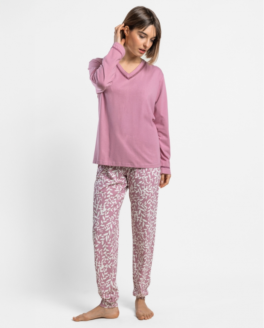 ADMAS GARDEN Pijama Manga Larga Garden Leaves para Mujer ROSA