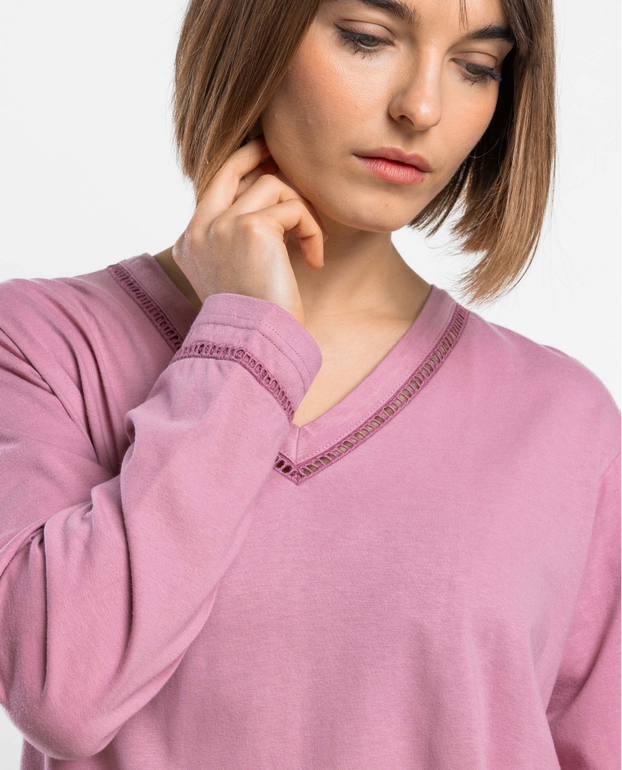 ADMAS GARDEN Pijama Manga Larga Garden Leaves para Mujer ROSA