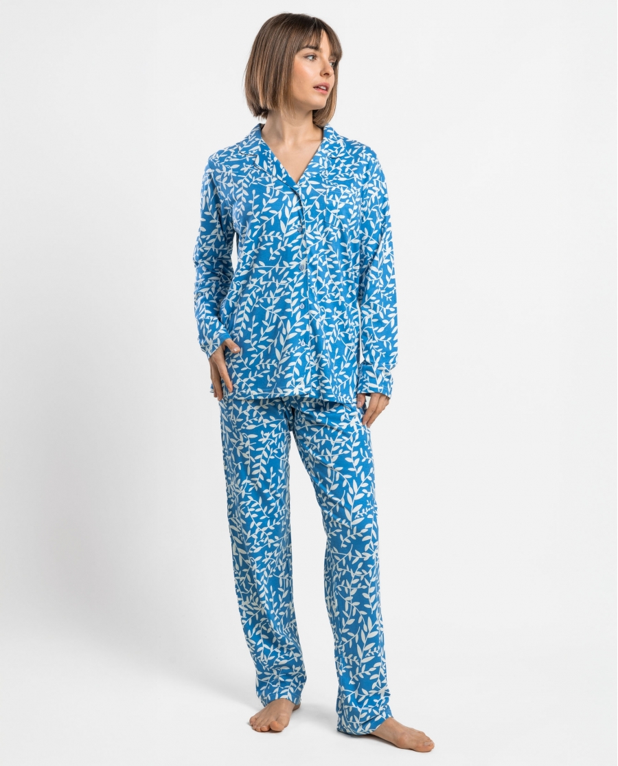 ADMAS GARDEN Pijama Abierto Manga Larga Garden Leaves para Mujer AZUL