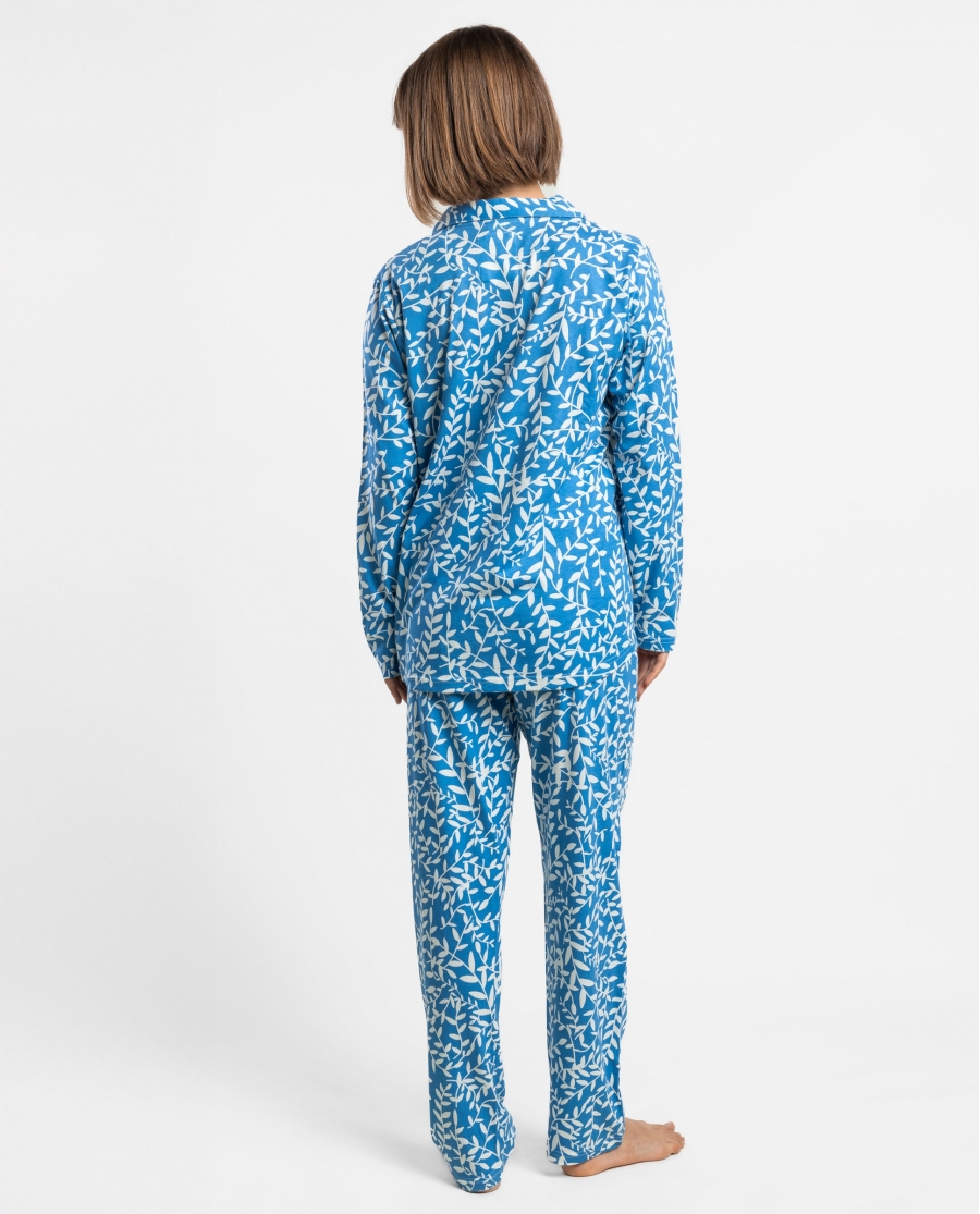 ADMAS GARDEN Pijama Abierto Manga Larga Garden Leaves para Mujer AZUL