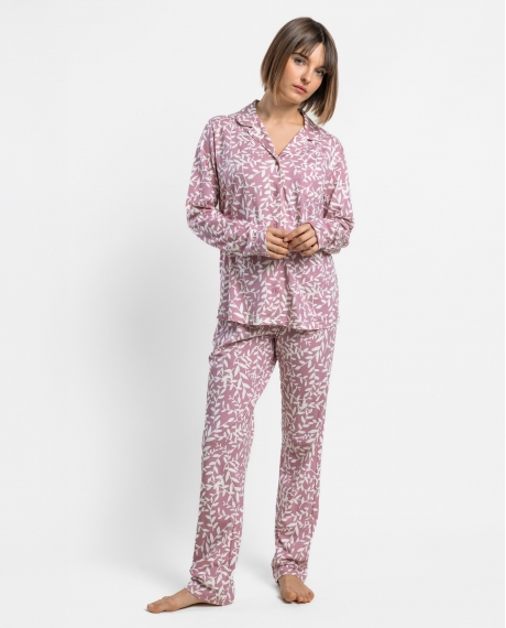 ADMAS GARDEN Pijama Abierto Manga Larga Garden Leaves para Mujer ROSA