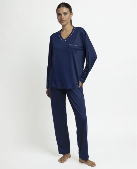 ADMAS LUXURY Pijama Manga Larga Luxury Pearl para Mujer MARINO