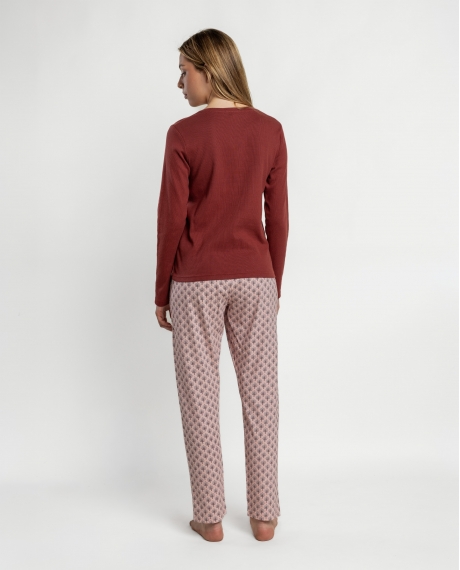 ADMAS Pijama Manga Larga Provence para Mujer BURDEOS 2