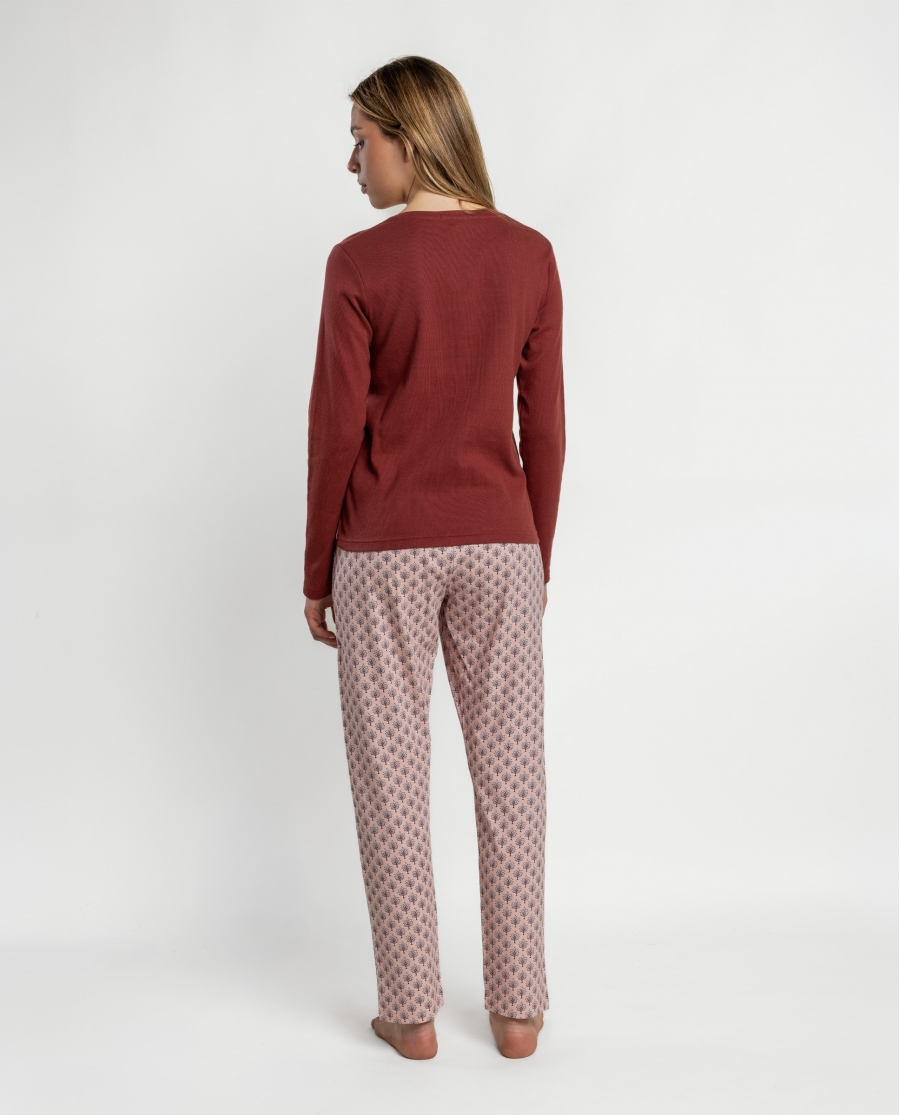 ADMAS Pijama Manga Larga Provence para Mujer BURDEOS