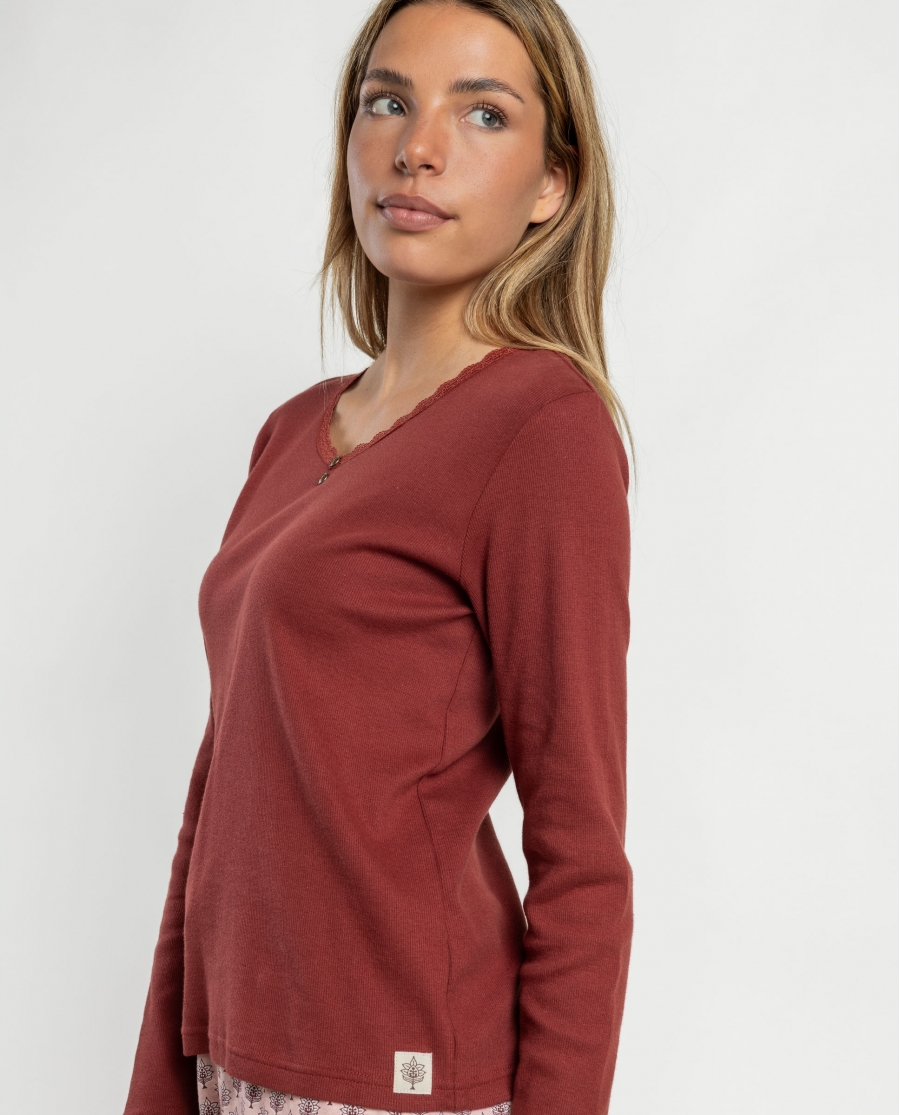ADMAS Pijama Manga Larga Provence para Mujer BURDEOS
