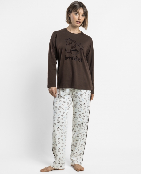 ADMAS Pijama Manga Larga Breakfast para Mujer CHOCOLATE