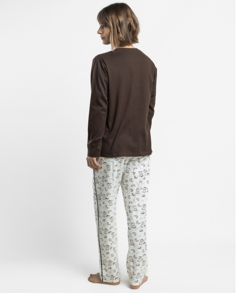 ADMAS Pijama Manga Larga Breakfast para Mujer CHOCOLATE 2