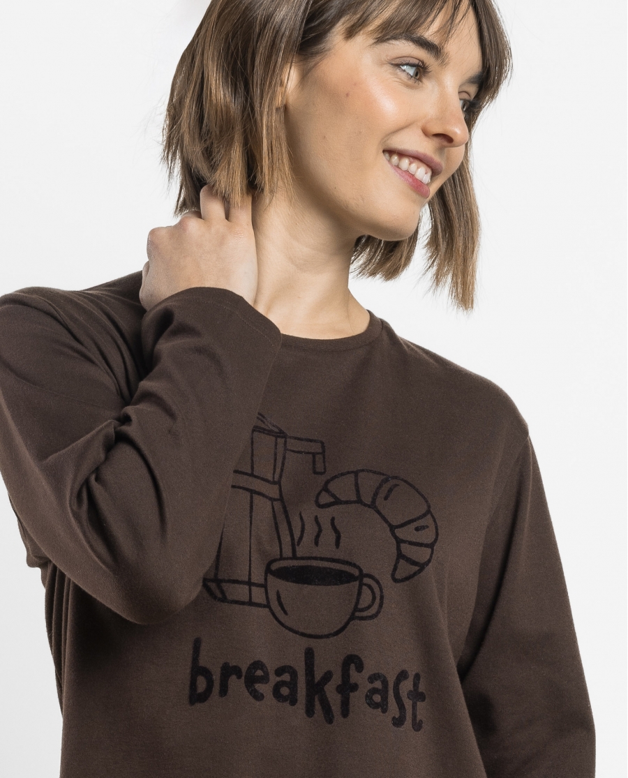 ADMAS Pijama Manga Larga Breakfast para Mujer CHOCOLATE