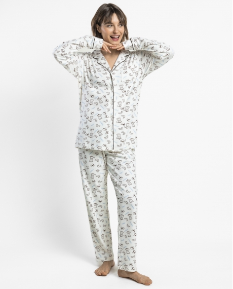 ADMAS Pijama Abierto Manga Larga Breakfast para Mujer CRUDO